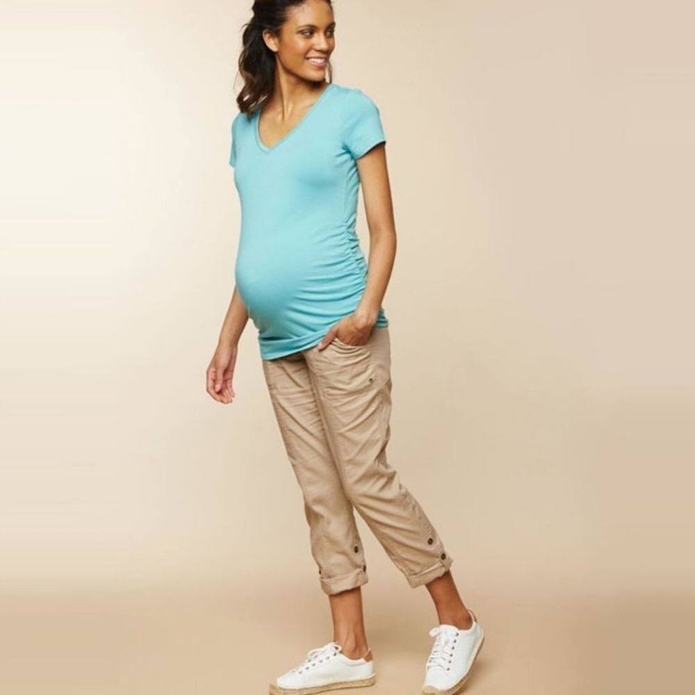 Motherhood Maternity Tan Cream Khaki Cargo Roll Tab Pants Size XL